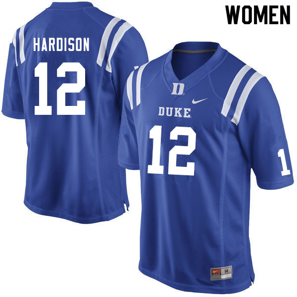 Women #12 Joe Hardison Duke Blue Devils College Football Jerseys Sale-Blue - Click Image to Close
